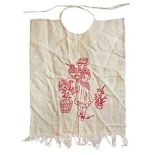 Antique Baby Doll Bib Ecru Linen Turkey Red Hand Embroidery Edwardian Victorian