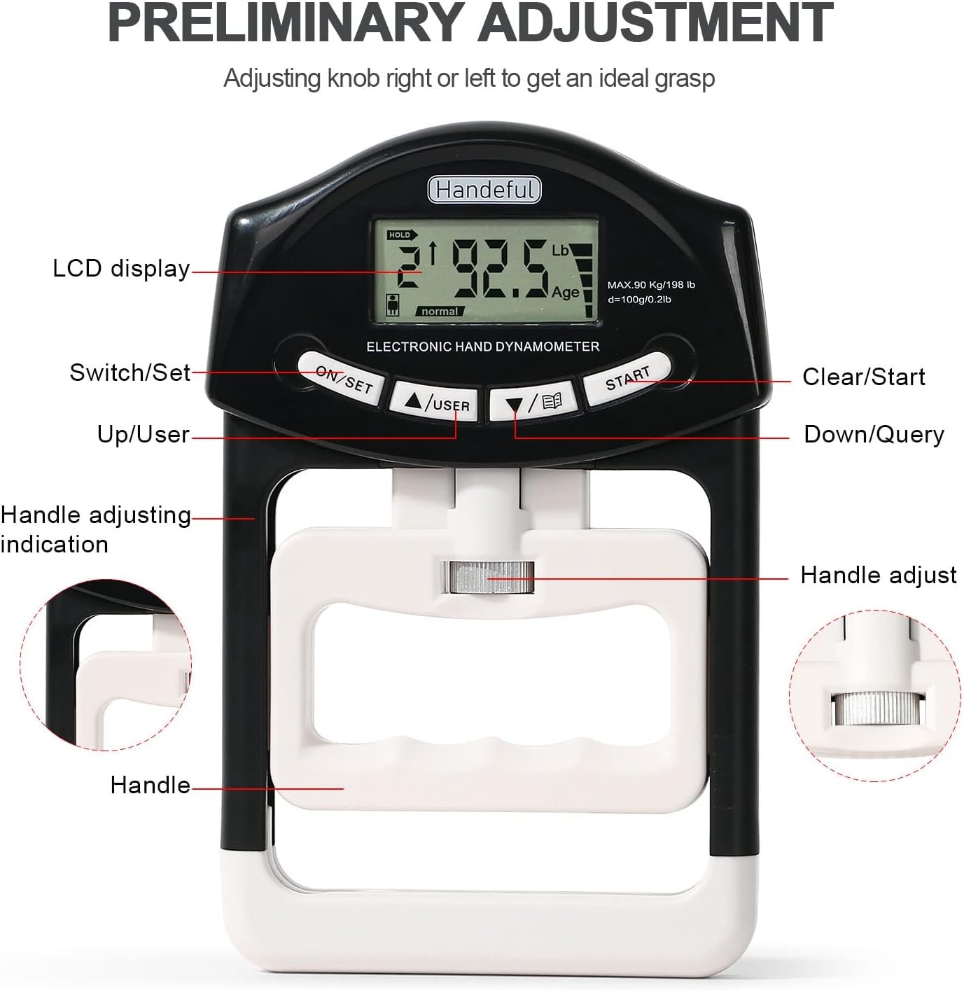 Hand Grip Strength Tester Trainer - Dynamometer Hand Grip Strength Measuring