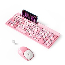 Retro Wireless Keyboard Mouse Combo Pink-Colorful 2.4GHz Full-Size