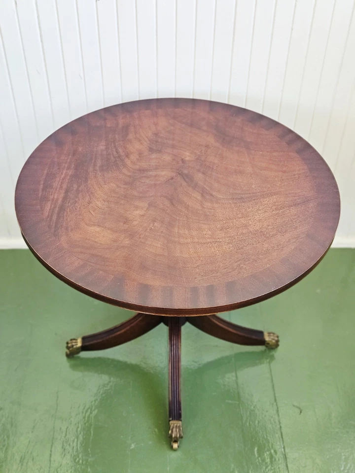 Round Top Mahoghany Federalist Era 4-Legged Paw Foot Cap On Casters Drum Table - Image 2 of 4