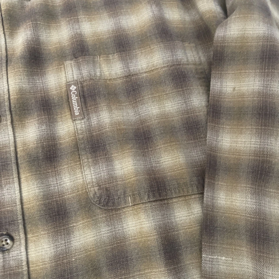 Columbia XCO Camisa Manga Larga Botón Hombres XXL 2XL Marrón Franela a Cuadros Foto 3 de 4