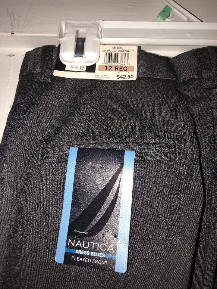 Pantalones de vestir plisados gris carbón Nautica para niños talla 12 Foto 3 de 4
