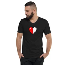 Retro 8 Bit Video Game Pixelated Half Heart Short Sleeve V-Neck T-Shirt