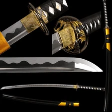 Black&Yellow Japanese Samurai Sword KATANA High Carbon Steel Full Tang Sharp