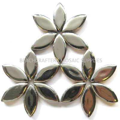 25 Tiles Silver Metallic Petals Ellipse Ceramic Mosaic Tile - 25 mm x 11 mm