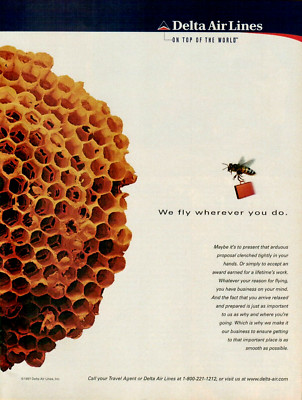 1997 Delta Air Lines Bee Nest Honeycomb We Fly Wherever You Do VINTAGE PRINT AD
