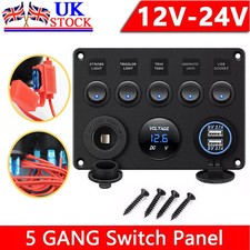 5 Gang 12V/24V Inline Fuse Box LED Switch Panel Dual USB Car Boat Truck Camper