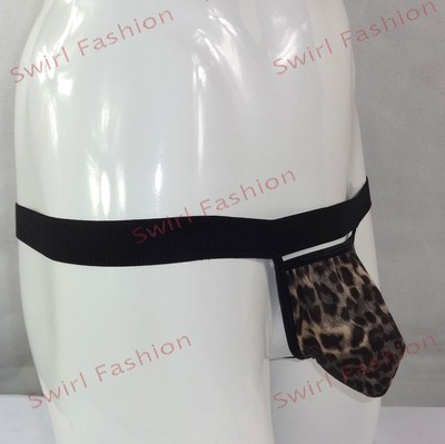 K523 CD Mens Sexy Pouch Window String Thong Faux Suede printed Leopard