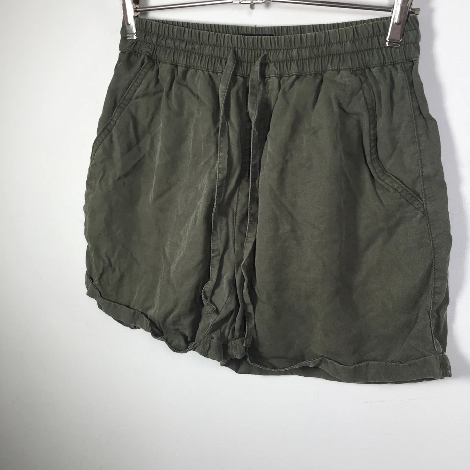 Henley womens tencel khaki drawstring high waisted shorts size XS W26-30 inch - Image 2 of 4