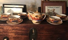 Vtg 14 Piece Tea Set Sunset Sea Boat Design Made In Japan
