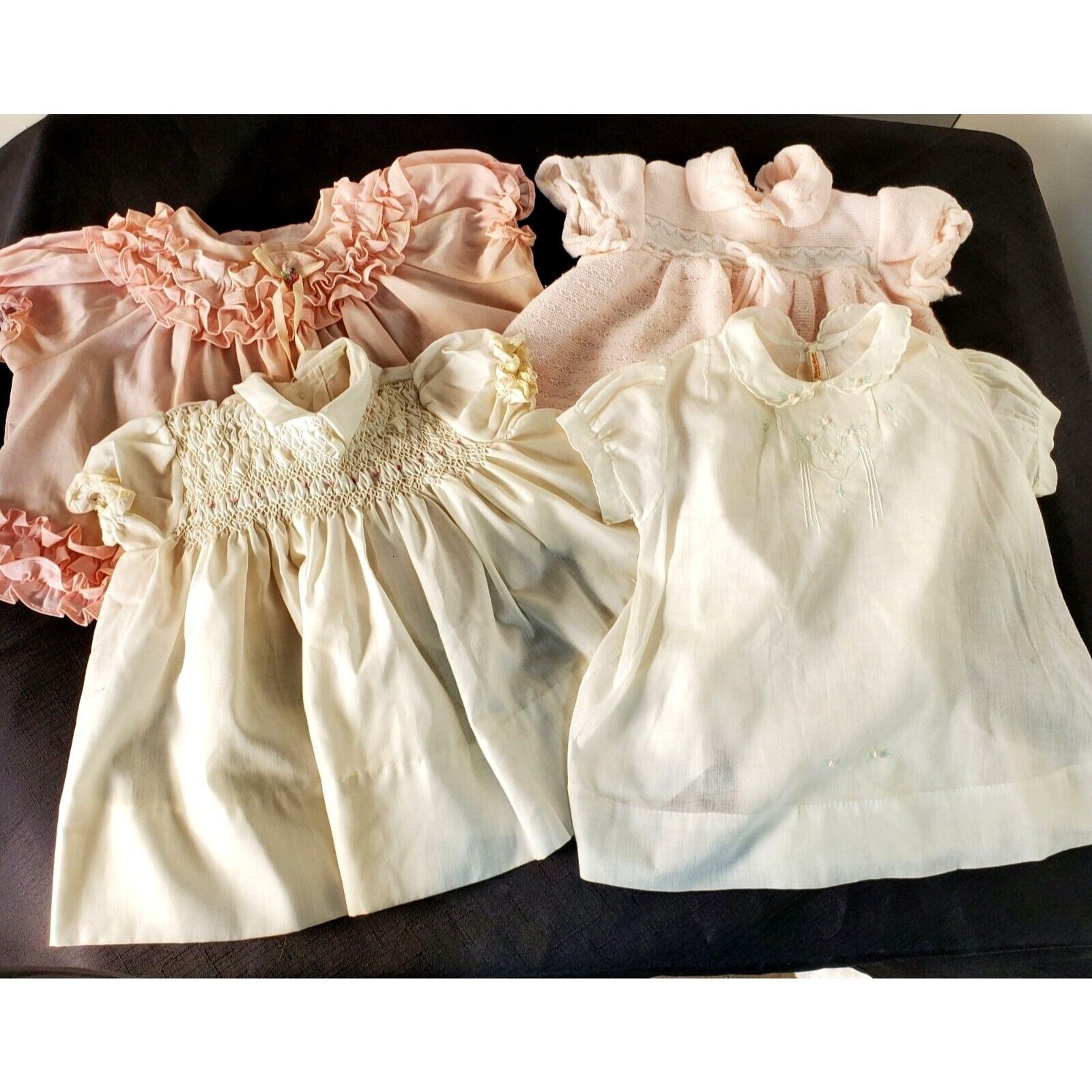 60s-70s Infant Dresses 4 Hand Smocked Hand Knit B… - image 1