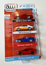 Auto World Chase 4-Pack Camaro, Mustang, Firebird, Corvette New
