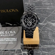 Bulova New 96C134 Men's Crystal Octava Quartz Watch Silver Black Dial 41.5mm