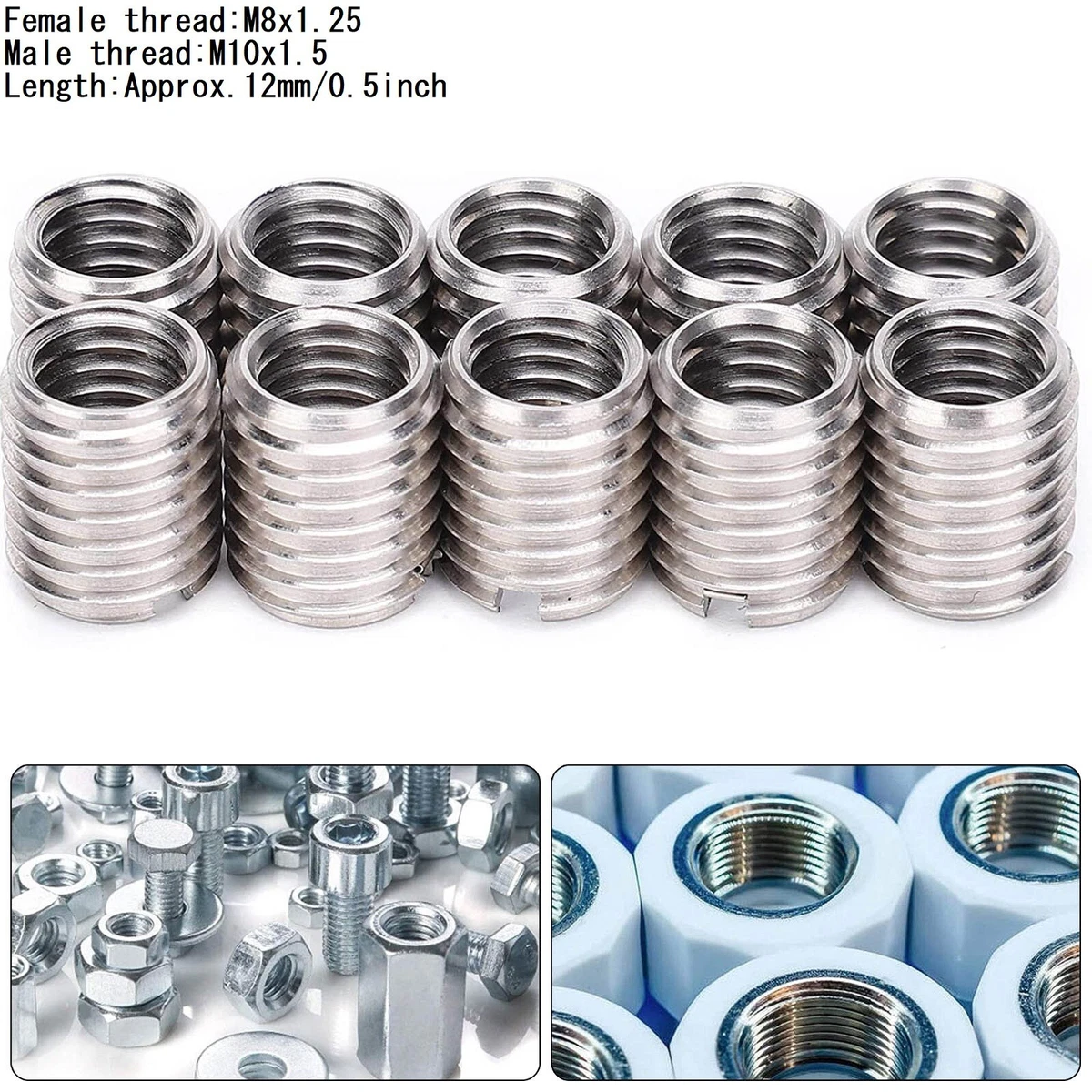 Threaded Insert M10 X 1.5 Male M8 X 1.25 Female 12 Mm Length 9 Mm 