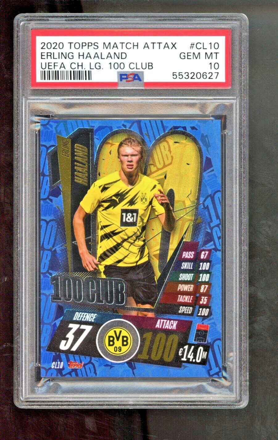2020-21 Topps Match Attax UEFA Champions 100 Club ERLING HAALAND #CL10 PSA 10