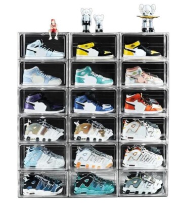 4 Pack Acrylic Magnetic Shoe Storage Box Drop Side Clear Sneaker Case Stackable