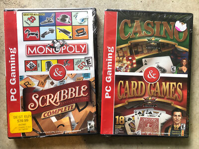 Rare Vintage *NEW* 2003 Monopoly & Scrabble + Casino & Card Games PC GAMING LOT