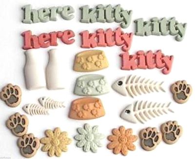 (  3,50/Pack. )Dekoknöpfe - Dress It Up - '' Here Kitty ''