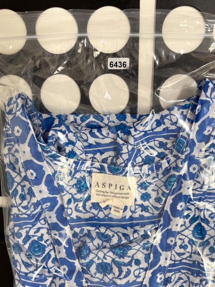 Aspiga Dress Size Large Santorini Blue White Floral Summer Holiday