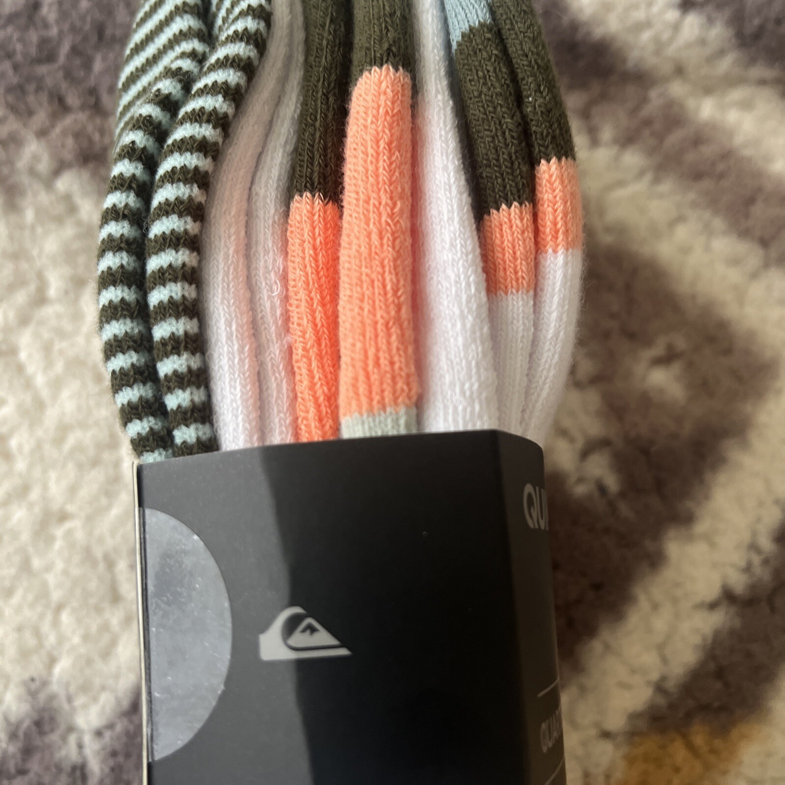 Quicksilver Quarter Socks 5 Pair Men 612 Blue White Multicolor Varied