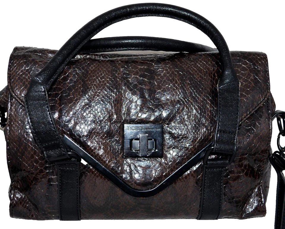 BCB Generation Brown Snake Embossed Faux Leather Satchel with Cross Body Strap - Image 2 of 4