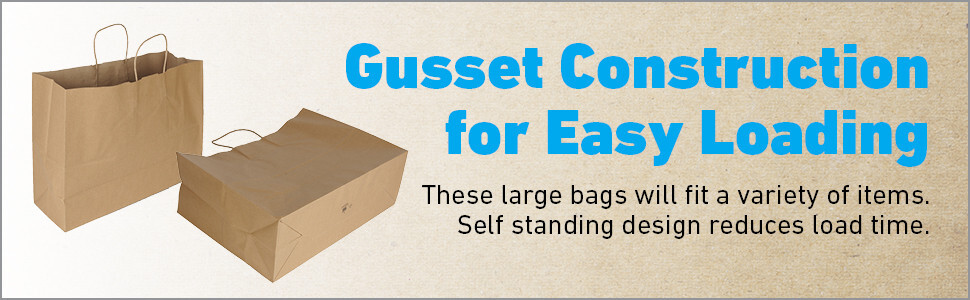 Paper Shopping Bags 100 Natural Kraft 16" x 6 x 12 ½" Retail Merchandise Handles