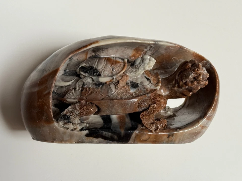 Tortuga jabonera china tallada a mano de colección rara con bebé, 7" x 4" x 3 1/2" H Foto 2 de 4