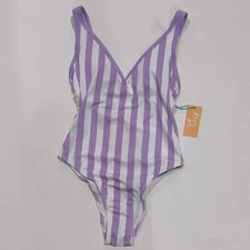 Women's V-Neck Over the Shoulder High Leg One Piece Swimsuit - Kona Sol Purple L