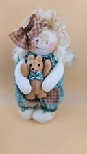 Primative handstitched by Cynthia Grady Angel Baby with teddy bear Ornament