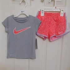 NWT 2pc Nike Gray  Coral Polka Dot Top  Shorts Set sz 5 or 6