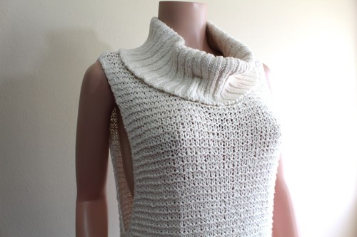 Free People S M Cream Knit Sweater Topper Tunic Cotton Sleeveless Cowl Neck - Picture 5 of 11