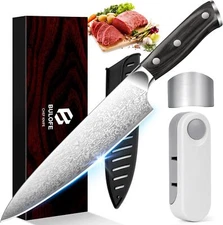 8-Inch Chef's Knife with Sharpener and Finger Guard Kitchen Knife Black