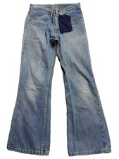 Vintage 70s Mens Store Jeans Joint Distressed Denim Flare Bell Bottoms 29X27