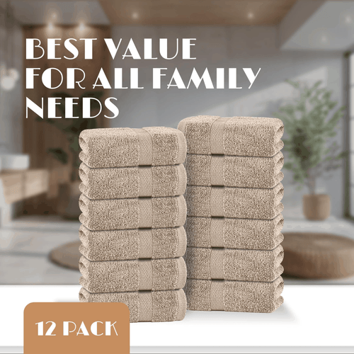 Weiß Klassisch Taupe Waschlappen Set 12 Stück für Körper und Gesicht Handtuch 12x12 Zoll - Bild 4 von 8