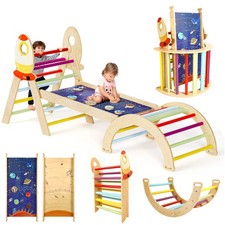 7-In-1 Foldable Baby Climbing Set Wooden Toys With Arch Triangle Pinball Seesaw
