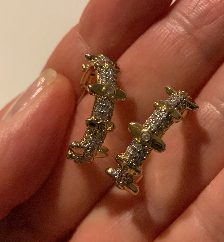 Pendientes de aro medallón Anthropologie cuatrifolio oro plata cristal boho abierto Foto 4 de 4