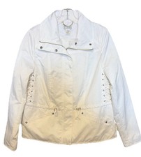Cache Vintage Women s Large White Zip Snap Jacket Gold Tone Hardware Pockets