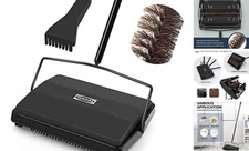  Carpet Floor Sweeper Manual with Horsehair, Non Electric Quite Rug Black