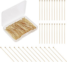 200pcs Head Pins, 40mm Ball Head Pins 24 K Gold Plated 304 Stainless Steel Jewel