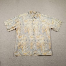 Vintage Pierre Cardin Shirt Mens Large Beige Blue Hawaiian Cocktail Print 90s