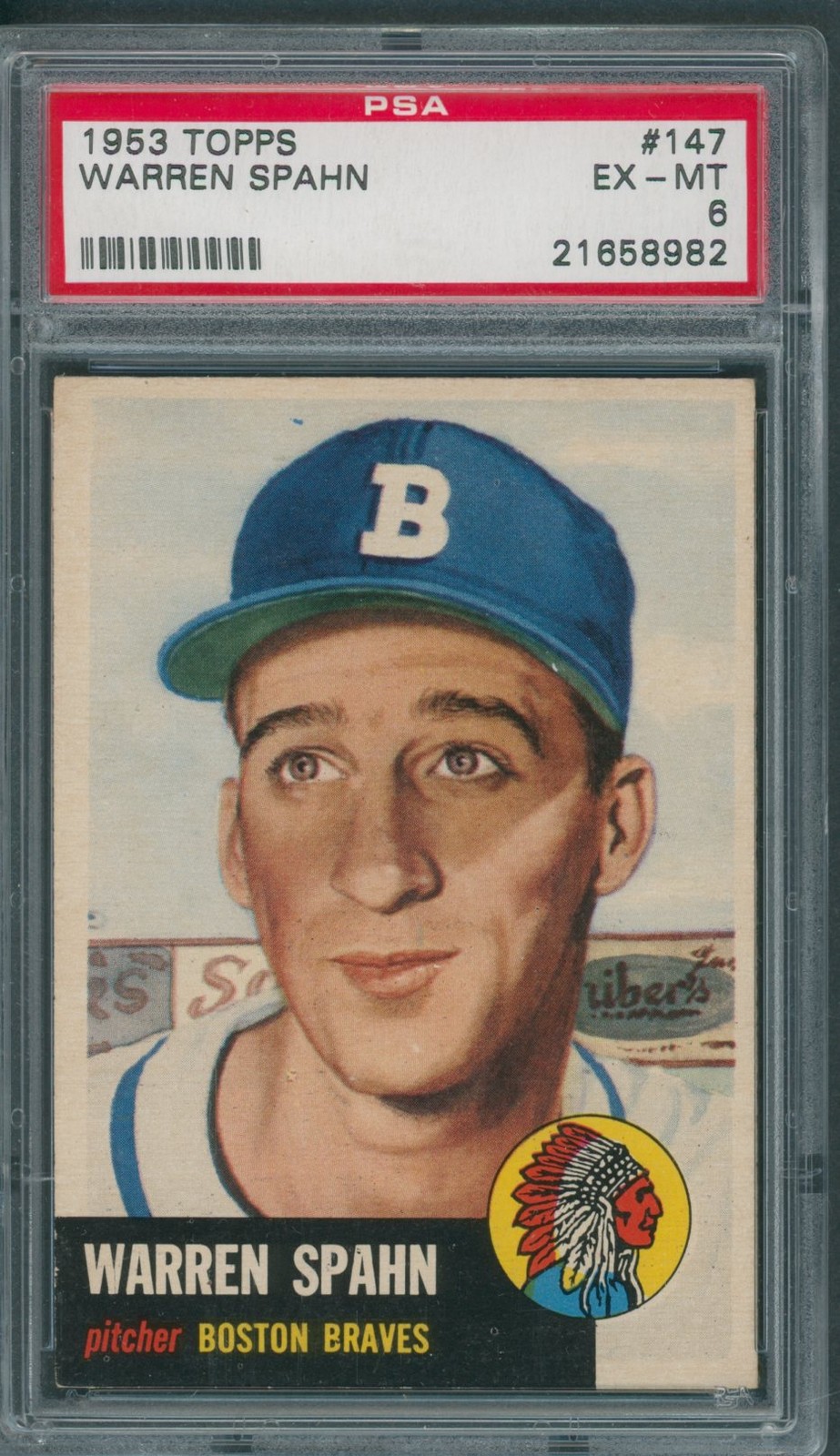 1953 Topps #147 Warren Spahn PSA EX-MT 6 *8982