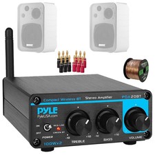 Pyle PDA20BT 2-Channel Desktop Mini Receiver, 2x 4" 30W Speakers, Banana Plugs