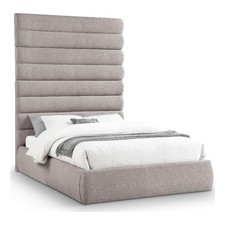 Meridian Furniture Adam Taupe Linen Textured Fabric Queen Bed