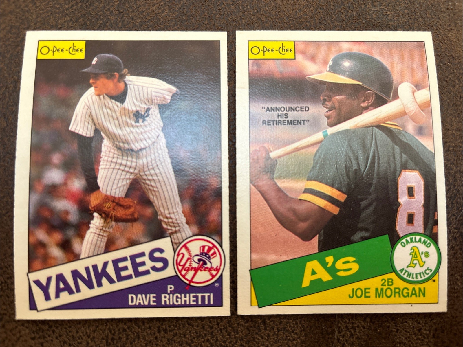 1985 O-Pee-Chee OPC Joe Morgan # 352 & Dave Righetti #260 Baseball Cards!