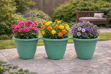 Image of Set Of 3 Wild Meadow Recycled Plastic Teal 30cm Garden Bell Planter New