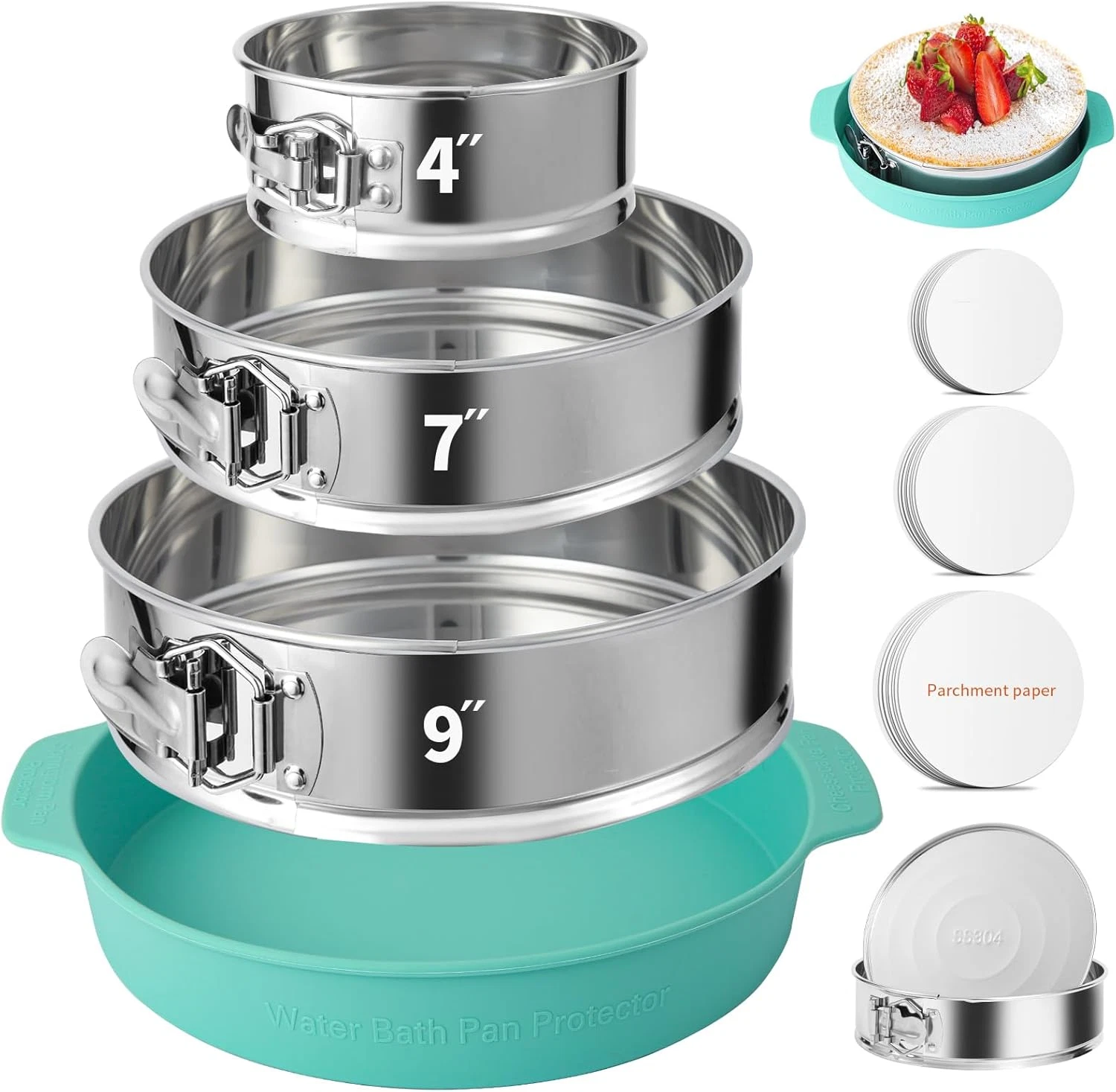 4, 7, 9 Inches Springform Pan Set of 3 - 304 Stainless Steel Nonstick Springform