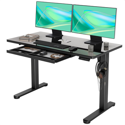 #ad Black Electric Height Adjustable Glass Desk with Drawers 48x24 Inches $416.99