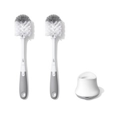 Tot Bottle Brush with Nipple Cleaner and Stand   Gray, 2-Pack