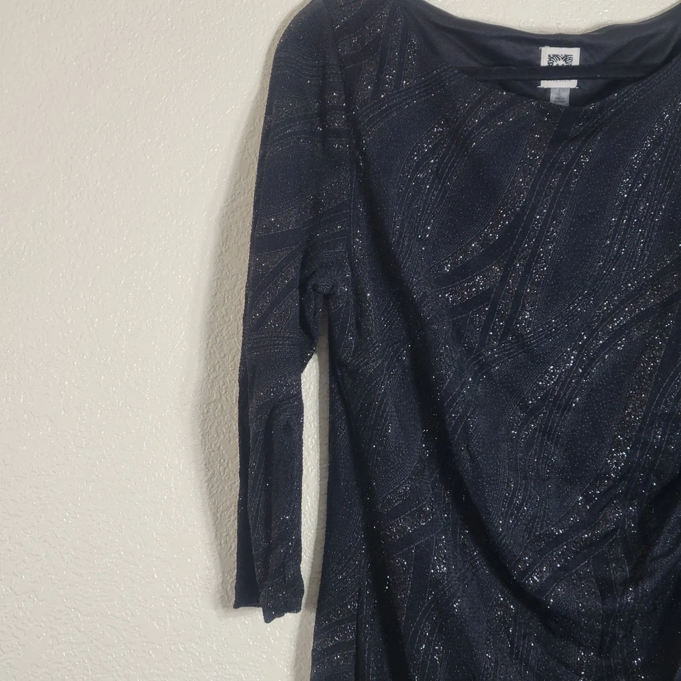 Anne Klein Women's Black Sparkly Long Sleeve Dress Size 16 - Image 4 of 4