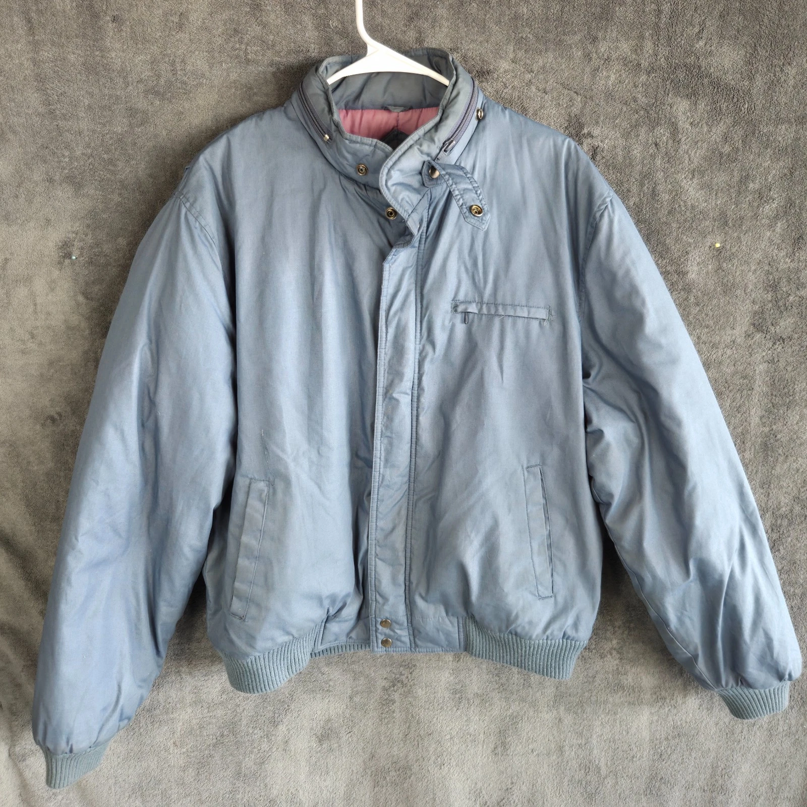 Aberdeen Jacket Men L Blue Insulated Full Zip Snap Front Bomber Coat